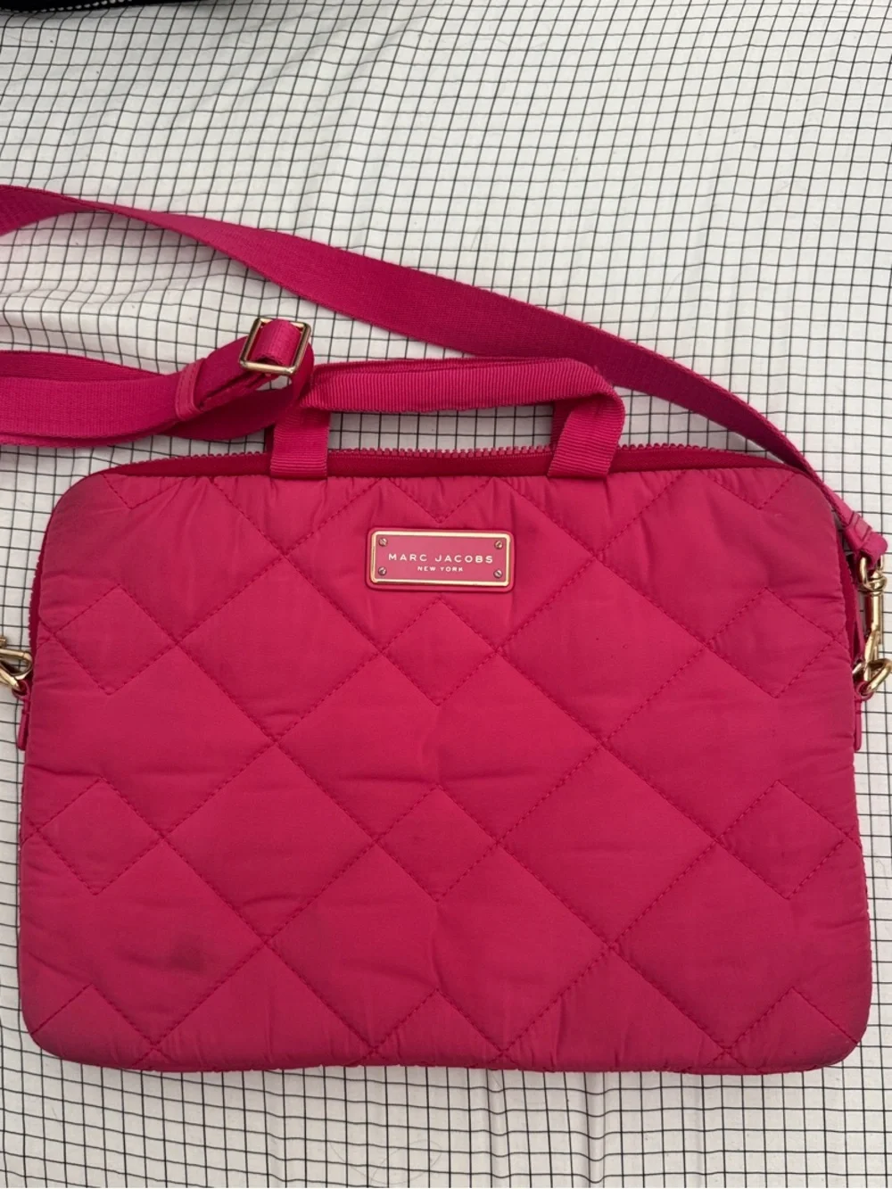 Marc Jacobs Quilted Crossbody in Fuchsia Pink with Gold Hardware
